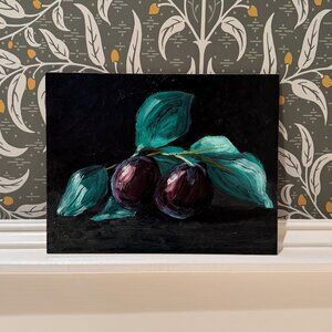 Plums Dark Academia Still Life Oil Painting